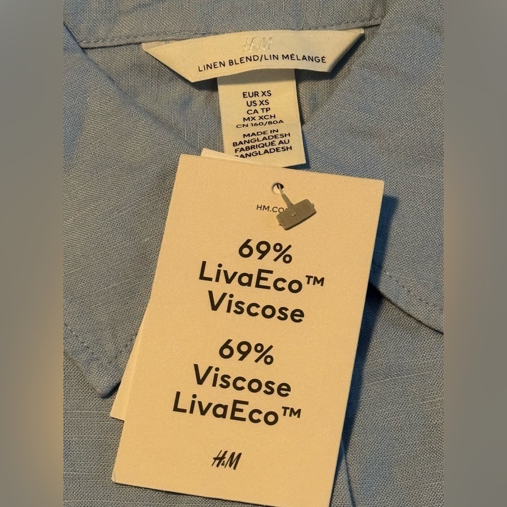 H&M Light Blue Cropped oversized LINEN-BLEND SHIRT - Picture 4 of 8
